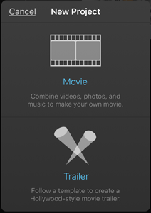imovie for iphone new project