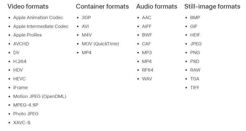 imovie formats