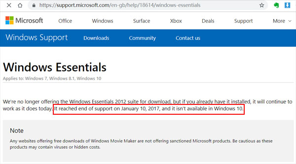 Windows movie maker discontinued